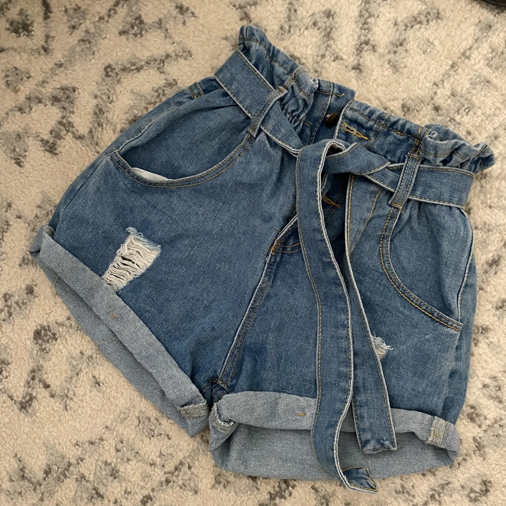 Vintage Denim Paperbag Waist Shorts